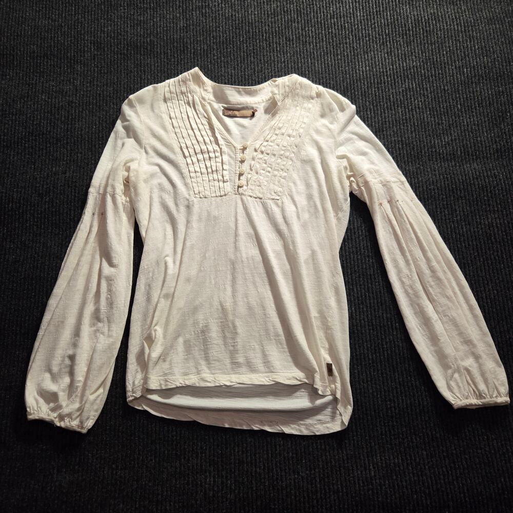Prana Boho Pintuck Henley Small Cream Peasant Renaissance Top Long Sleeve